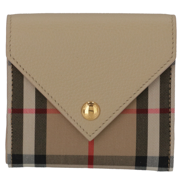 Burberry Tri-fold Wallet Check Leather Tan Light - Picture 1 of 7